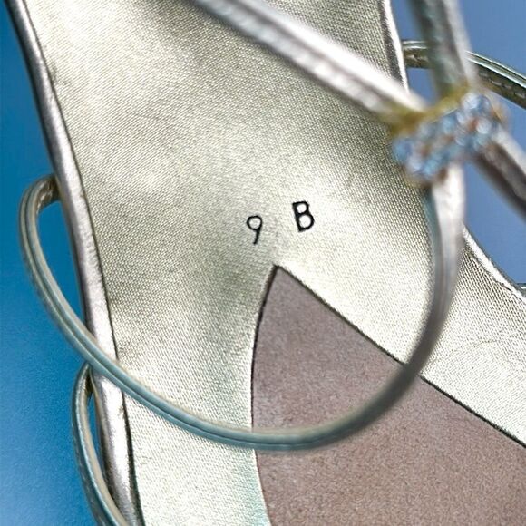 Stuart Weitzman Gold Strappy Heeled Sandals with Rhinestone Details US 9 - Picture 12 of 13